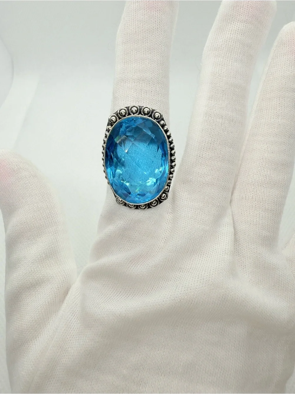 Blue Oval Topaz Crystal Statement Ring